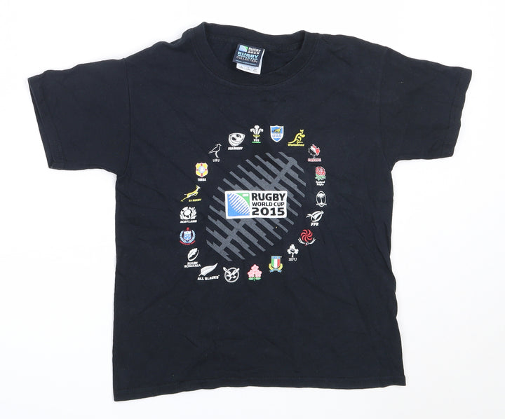 Rugby World Cup 2015 Boys Black Cotton Basic T-Shirt Size S Round Neck - Rugby World Cup 2015