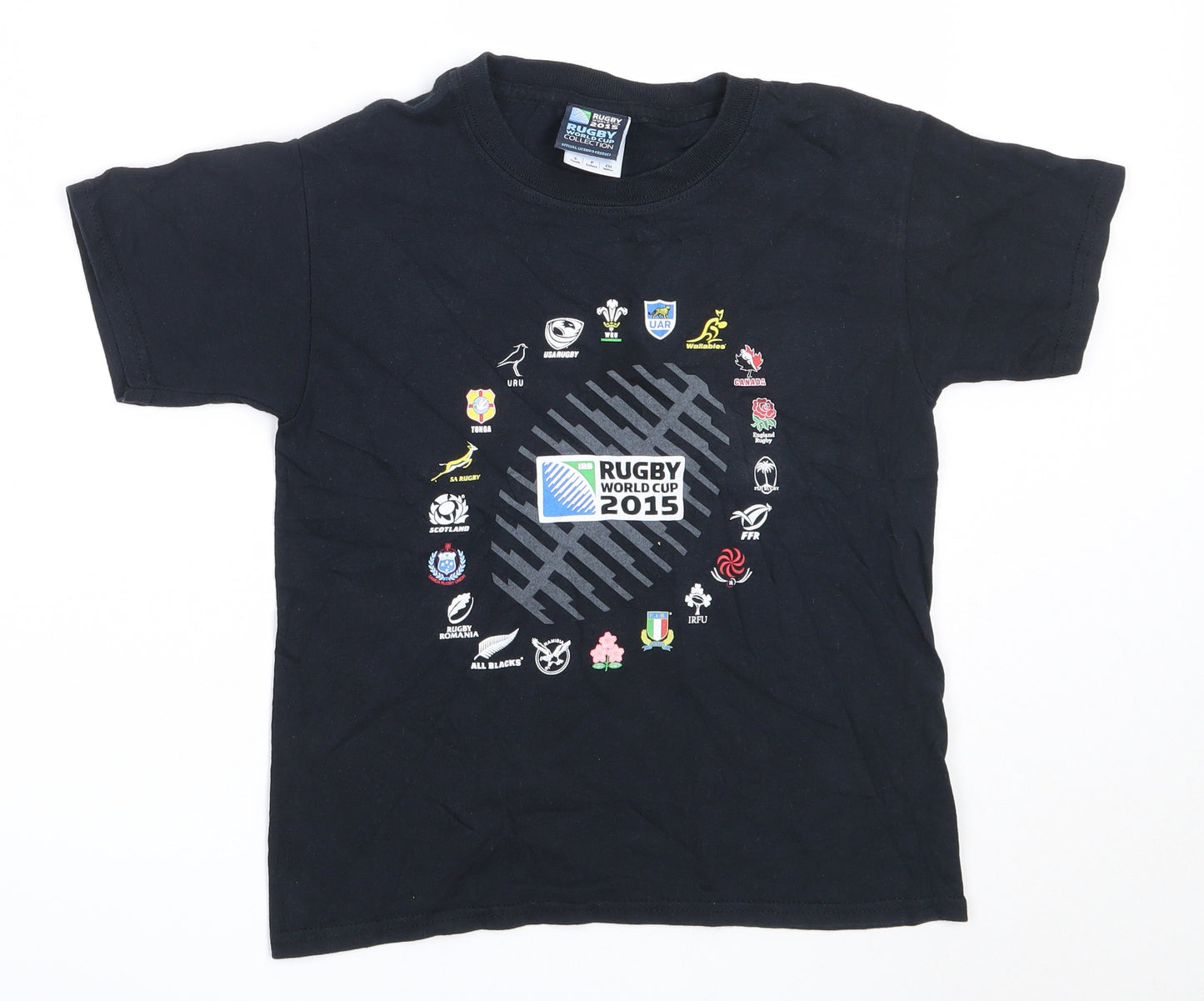 Rugby World Cup 2015 Boys Black  Cotton Basic T-Shirt Size S Round Neck  - Rugby World Cup 2015