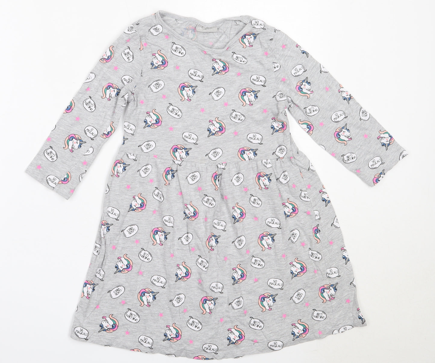 Matalan Girls Grey  Cotton Basic T-Shirt Size 9 Years Round Neck
