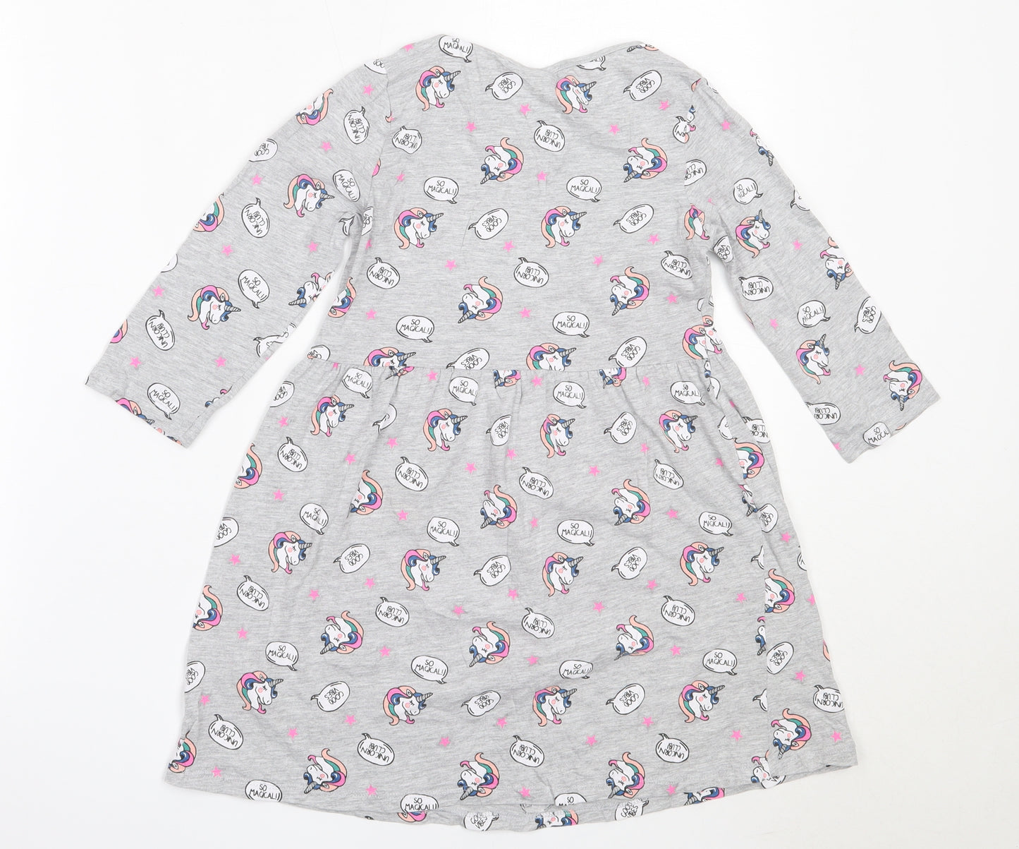 Matalan Girls Grey  Cotton Basic T-Shirt Size 9 Years Round Neck