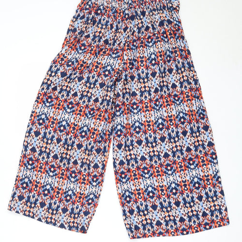 Magazine Womens Blue Geometric Polyester Cropped Trousers Size S L20 in Regular