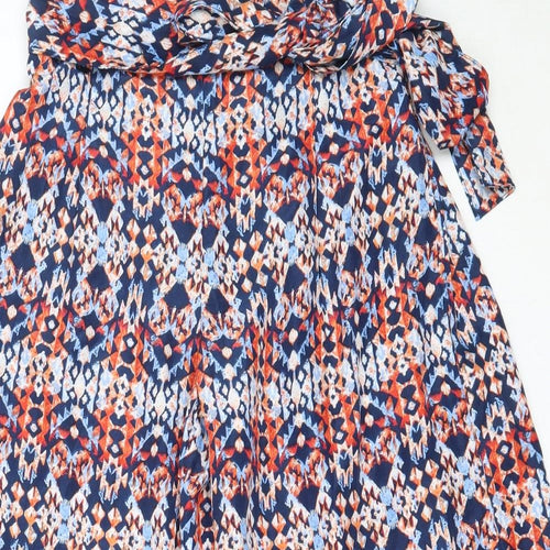 Magazine Womens Blue Geometric Polyester Cropped Trousers Size S L20 in Regular