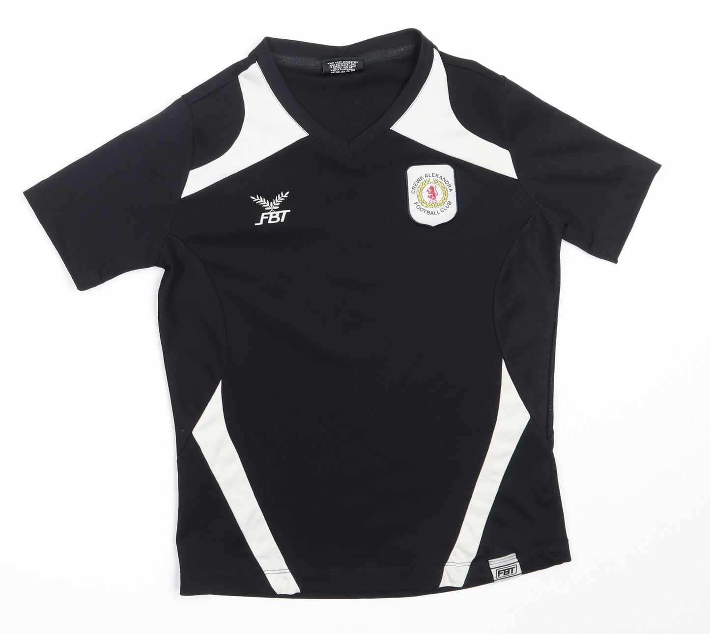FBT Boys Black  Polyester Jersey T-Shirt Size 10 Years V-Neck  - crewe alexandra football
