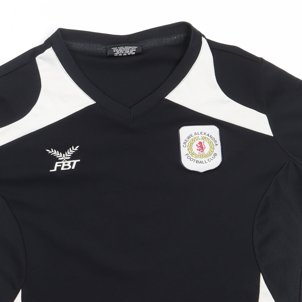 FBT Boys Black  Polyester Jersey T-Shirt Size 10 Years V-Neck  - crewe alexandra football