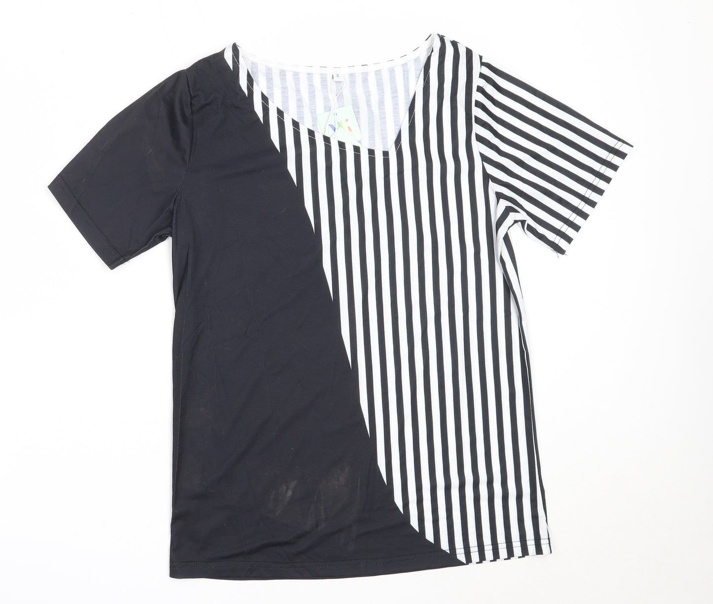 Maria & Gabriele Womens Black Striped Cotton Basic T-Shirt Size S V-Neck