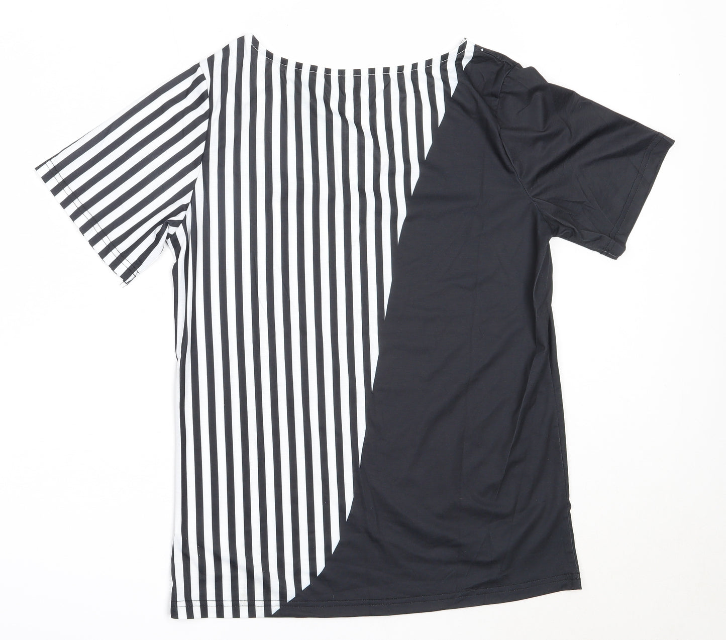 Maria & Gabriele Womens Black Striped Cotton Basic T-Shirt Size S V-Neck