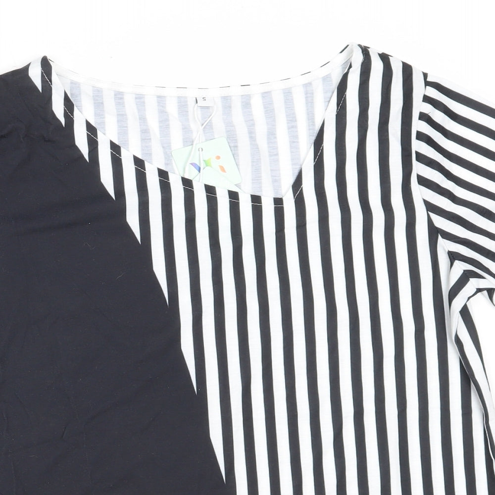 Maria & Gabriele Womens Black Striped Cotton Basic T-Shirt Size S V-Neck