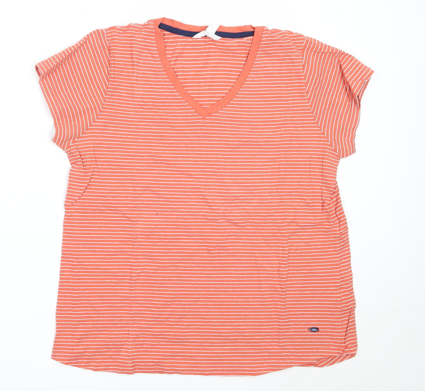 Trespass Womens Orange Striped Cotton Basic T-Shirt Size 16 V-Neck