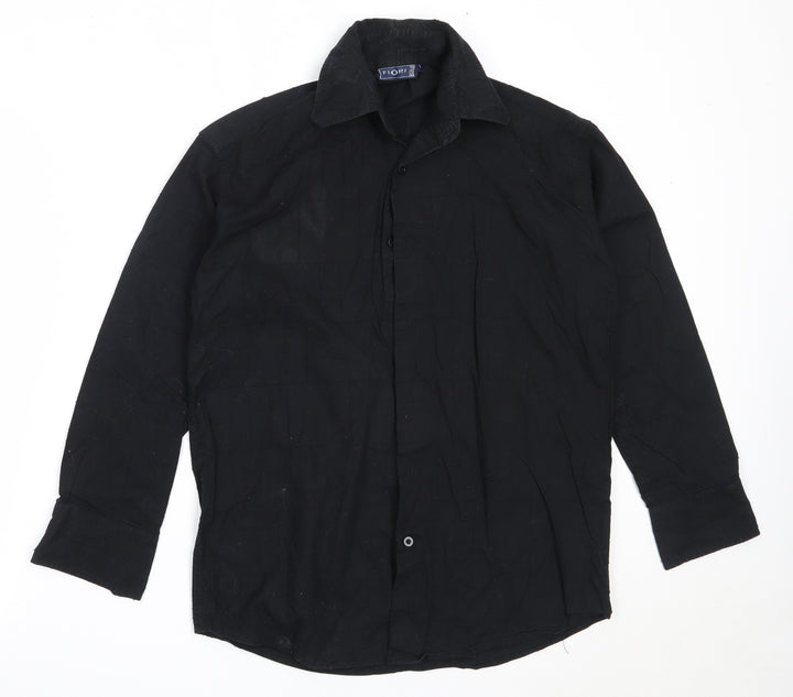 Fiori Mens Black Cotton Button-Up Size S Collared