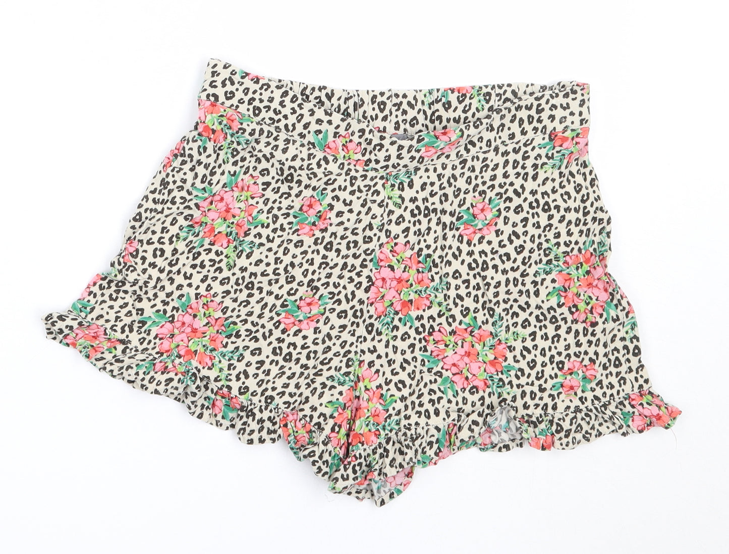 NEXT Girls Beige Animal Print Viscose Hot Pants Shorts Size 10 Years  Regular