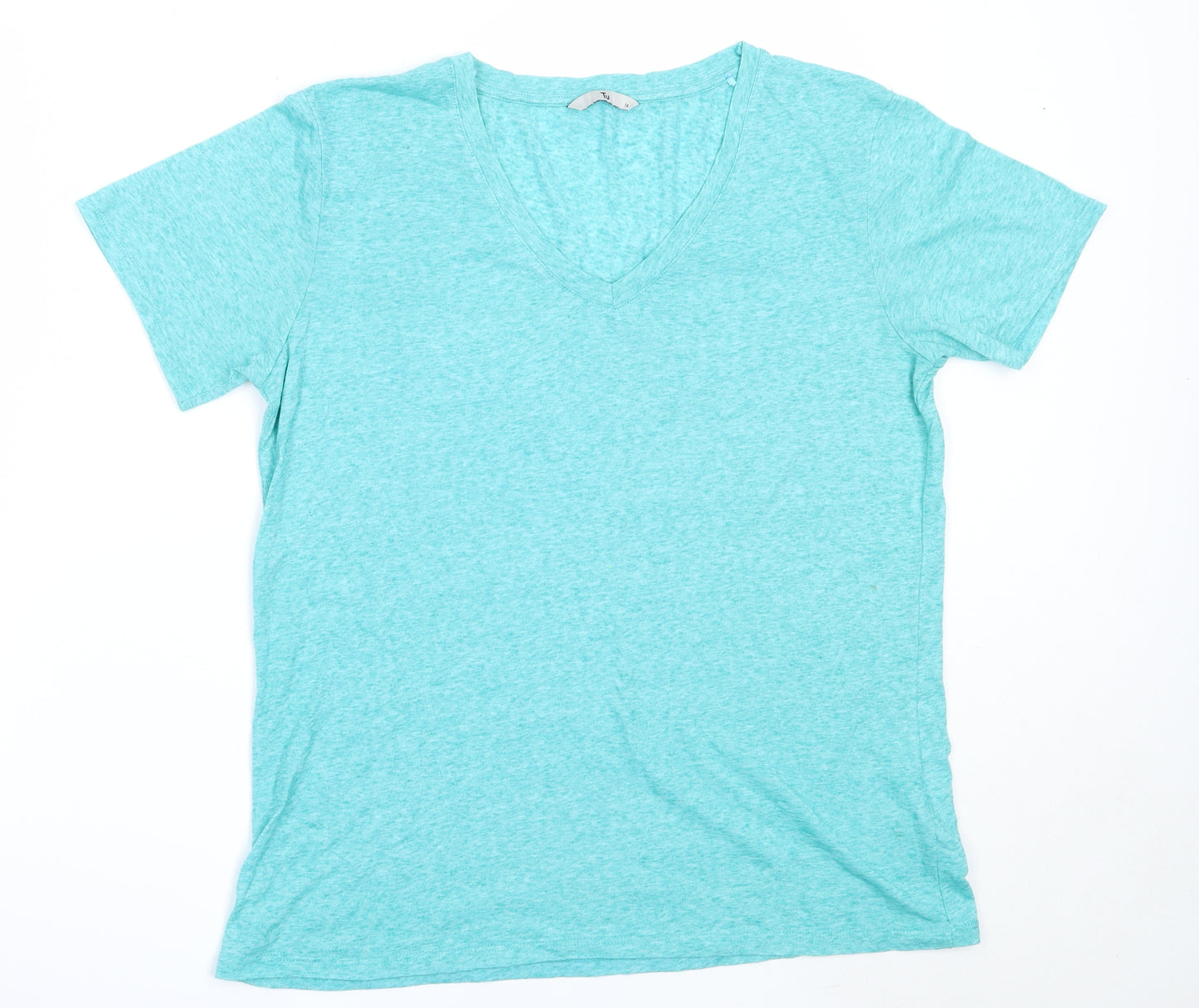 TU Womens Blue  Polyester Basic T-Shirt Size 14 V-Neck