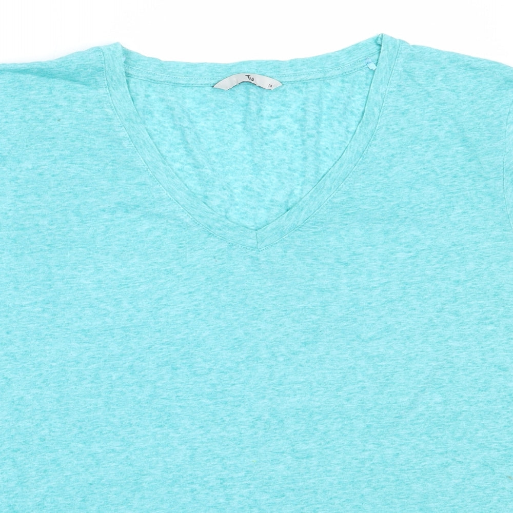 TU Womens Blue  Polyester Basic T-Shirt Size 14 V-Neck