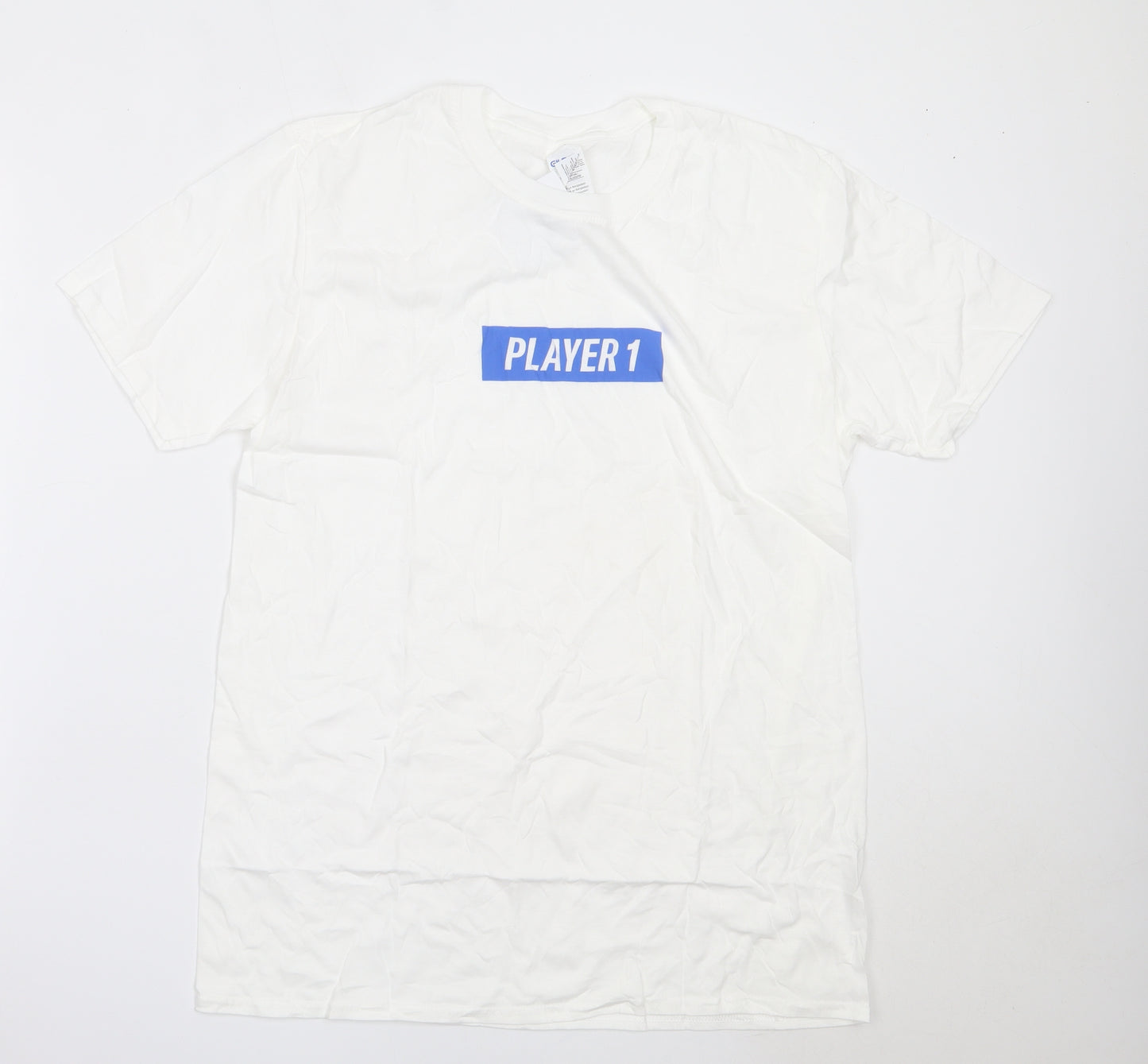 Gildan Mens White  Cotton  T-Shirt Size L Round Neck