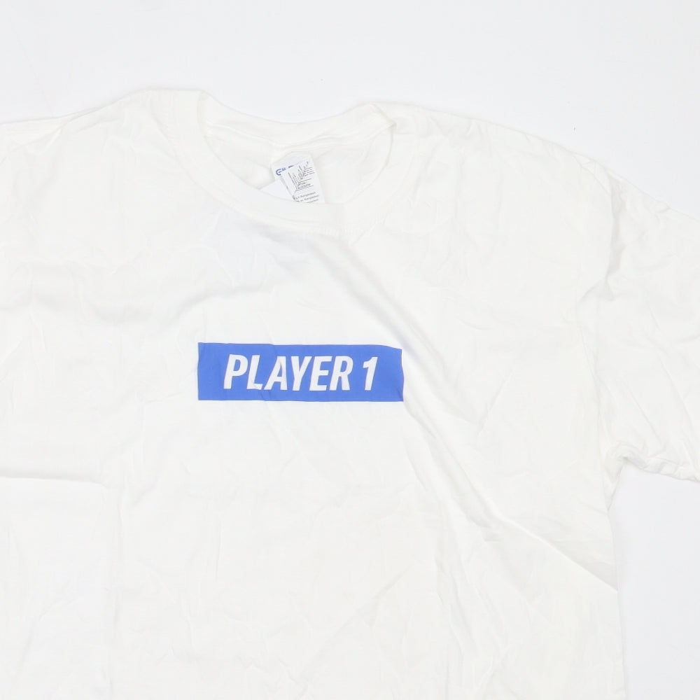 Gildan Mens White  Cotton  T-Shirt Size L Round Neck