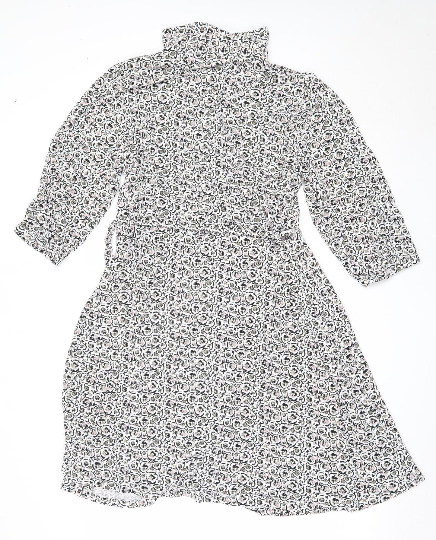 NEXT Womens Ivory Geometric Viscose Fit & Flare  Size 18  Collared