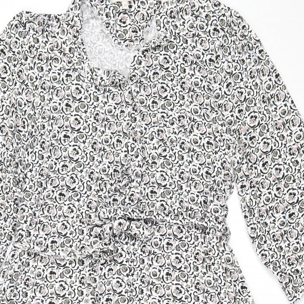 NEXT Womens Ivory Geometric Viscose Fit & Flare  Size 18  Collared
