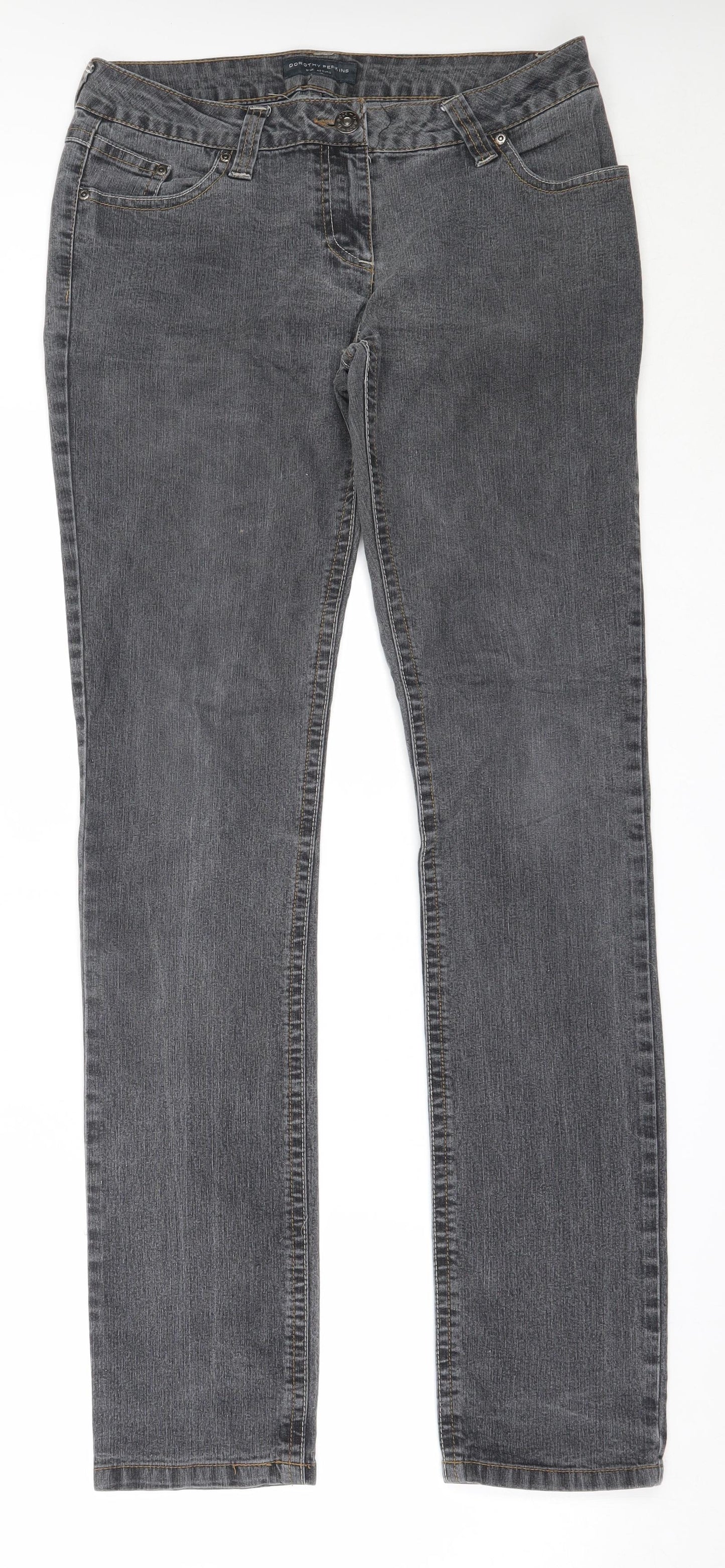 Dorothy Perkins Womens Grey  Cotton Straight Jeans Size 12 L35 in Regular