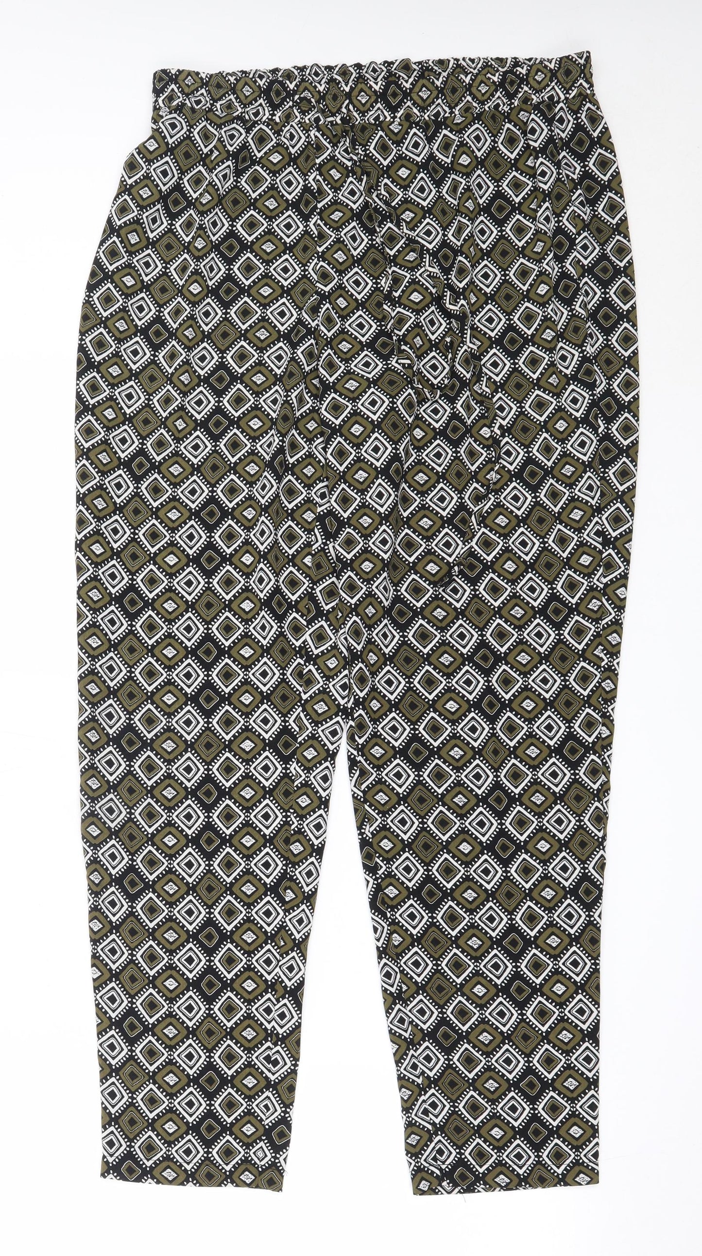 Papaya Womens Green Geometric Polyester Harem Trousers Size 12 L29 in Regular