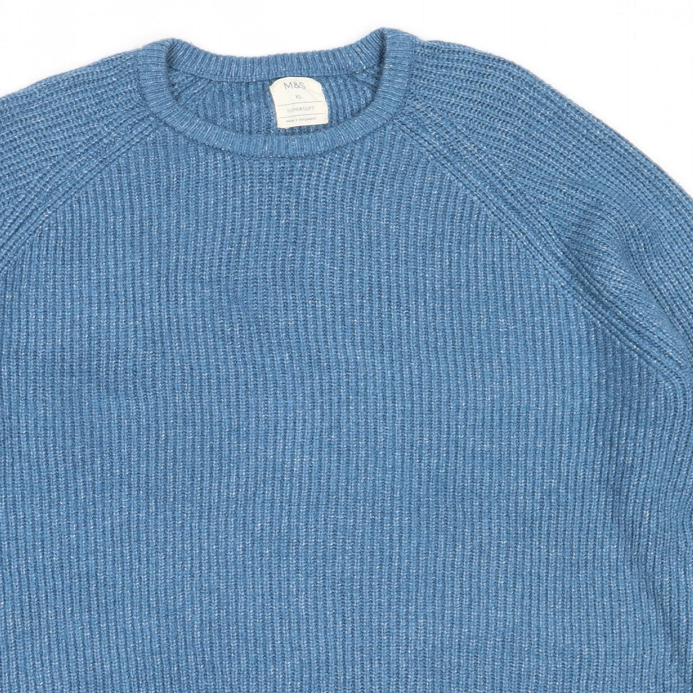 Marks and Spencer Mens Blue Round Neck  Polyamide Pullover Jumper Size XL