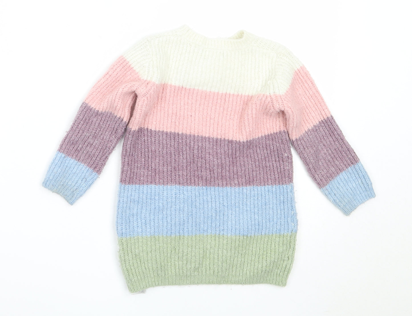 Primark Girls Multicoloured Round Neck Striped Acrylic Pullover Jumper Size 3-4 Years