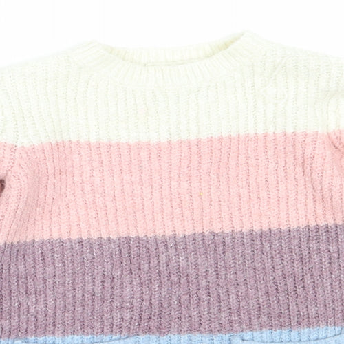 Primark Girls Multicoloured Round Neck Striped Acrylic Pullover Jumper Size 3-4 Years