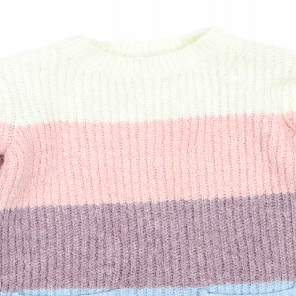 Primark Girls Multicoloured Round Neck Striped Acrylic Pullover Jumper Size 3-4 Years