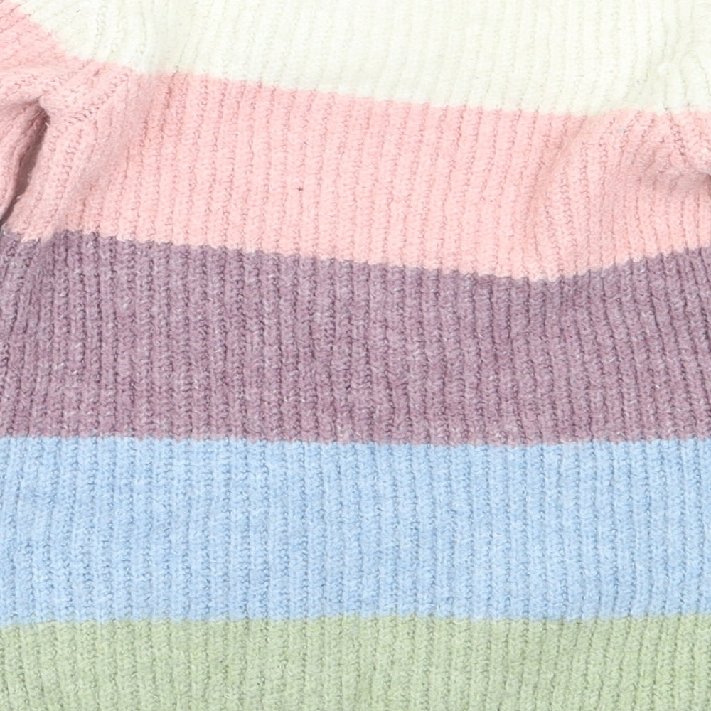 Primark Girls Multicoloured Round Neck Striped Acrylic Pullover Jumper Size 3-4 Years