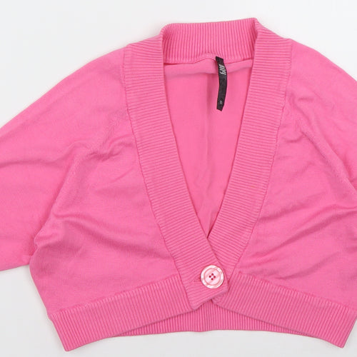 BAY Womens Pink V-Neck  Cotton Cardigan Jumper Size 14