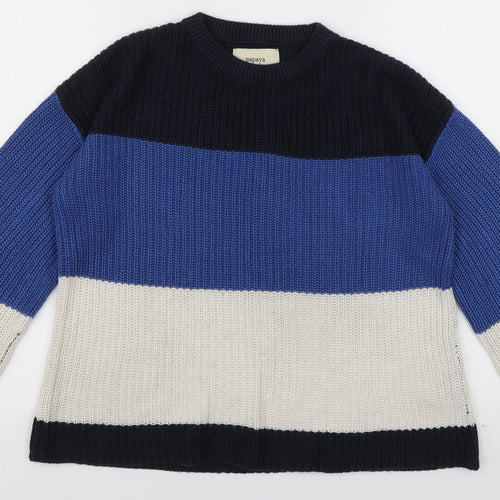 Matalan Womens Blue Crew Neck Striped Acrylic Pullover Jumper Size S