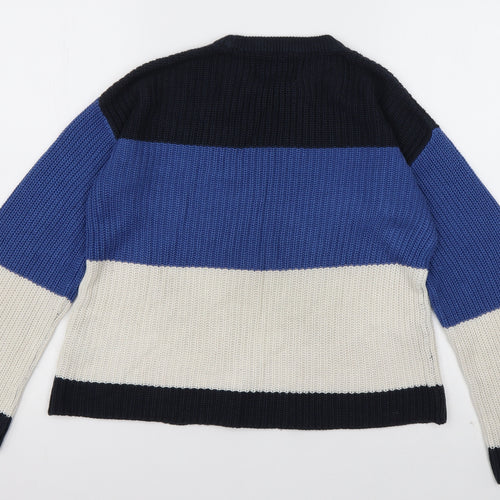 Matalan Womens Blue Crew Neck Striped Acrylic Pullover Jumper Size S