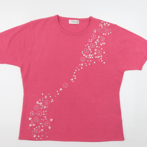 Fabrizo Womens Pink Floral Acrylic Pullover Sweatshirt Size L  Pullover