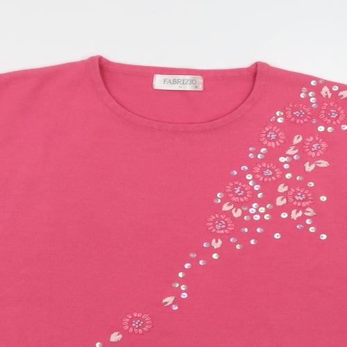 Fabrizo Womens Pink Floral Acrylic Pullover Sweatshirt Size L  Pullover