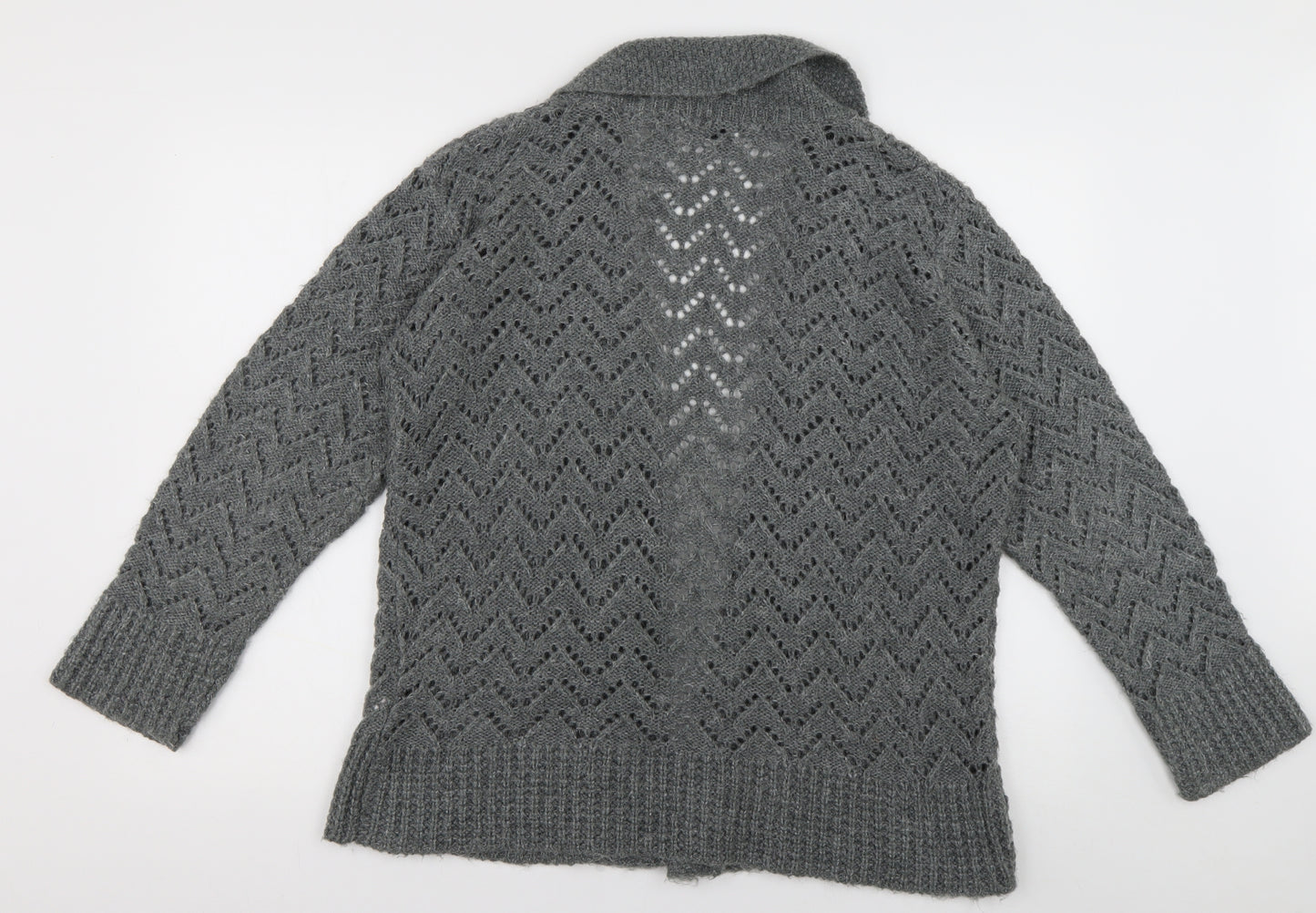 casamia Womens Green V-Neck Geometric Acrylic Cardigan Jumper Size M