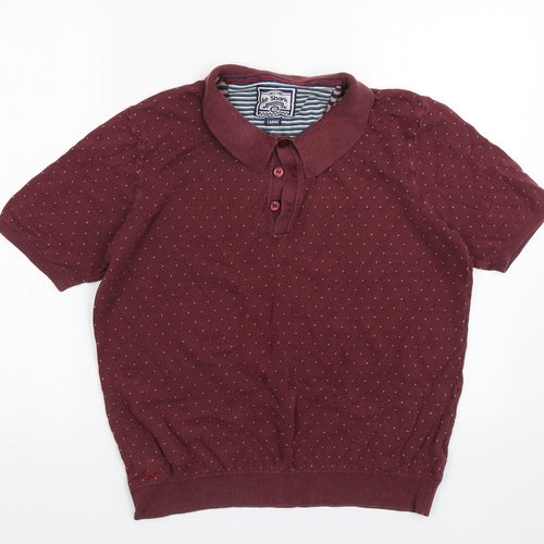 le shark Mens Red Geometric Cotton  Polo Size L Collared Button