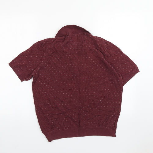 le shark Mens Red Geometric Cotton  Polo Size L Collared Button