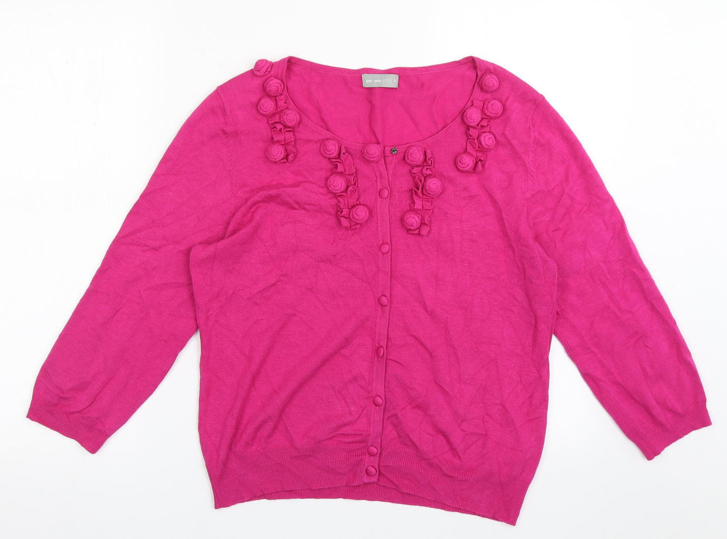 Marks and Spencer Womens Pink Scoop Neck Floral Viscose Cardigan Jumper Size 14