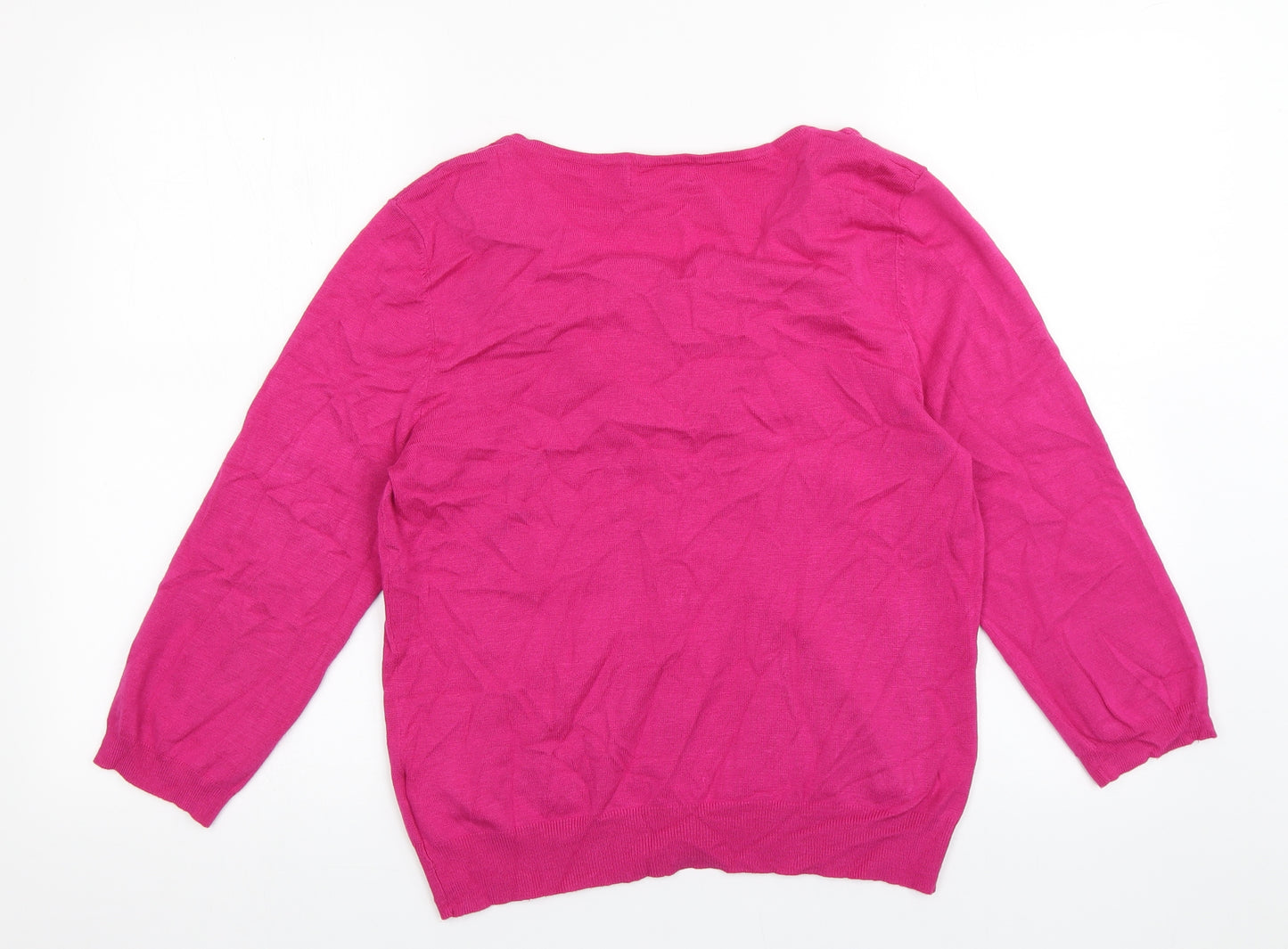 Marks and Spencer Womens Pink Scoop Neck Floral Viscose Cardigan Jumper Size 14