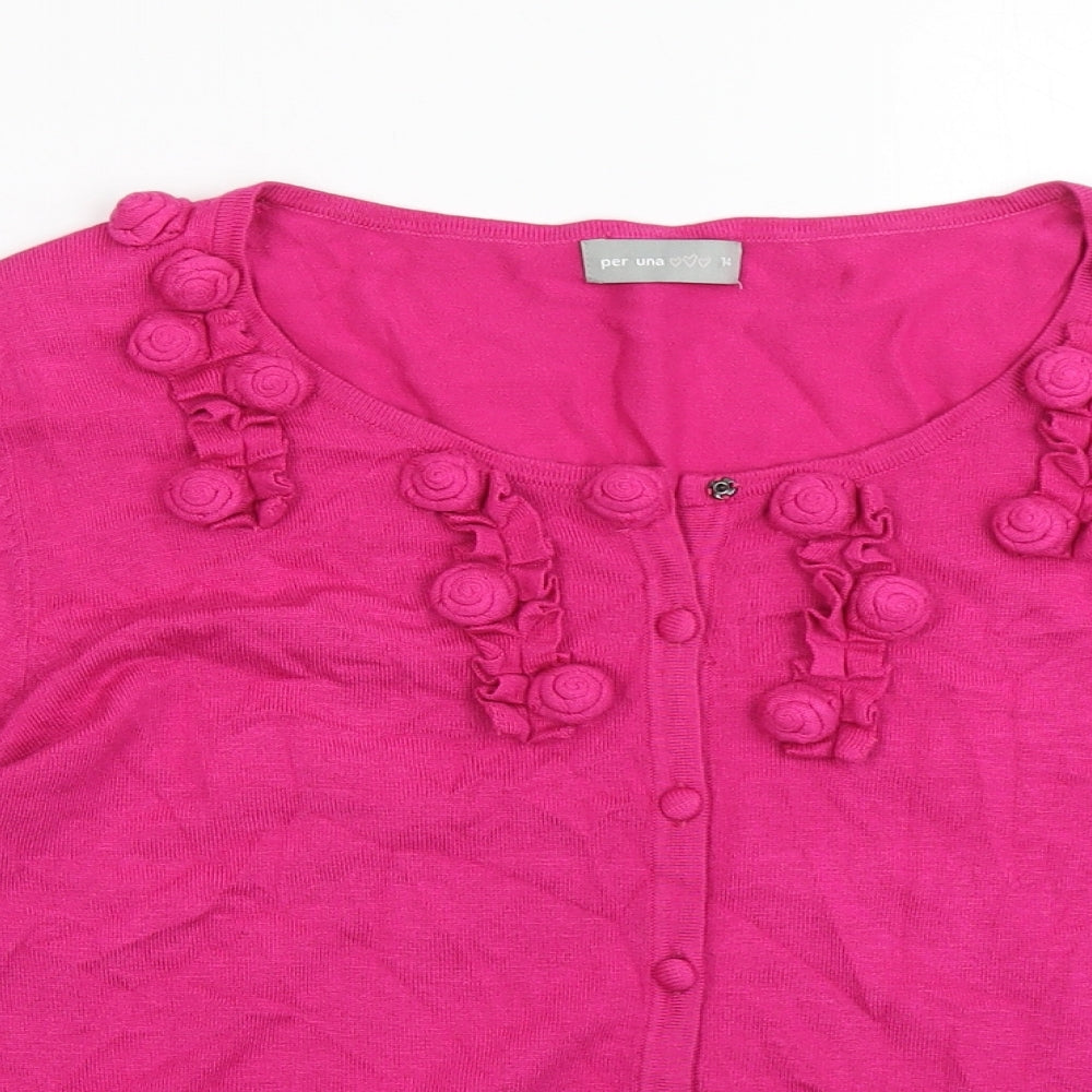 Marks and Spencer Womens Pink Scoop Neck Floral Viscose Cardigan Jumper Size 14
