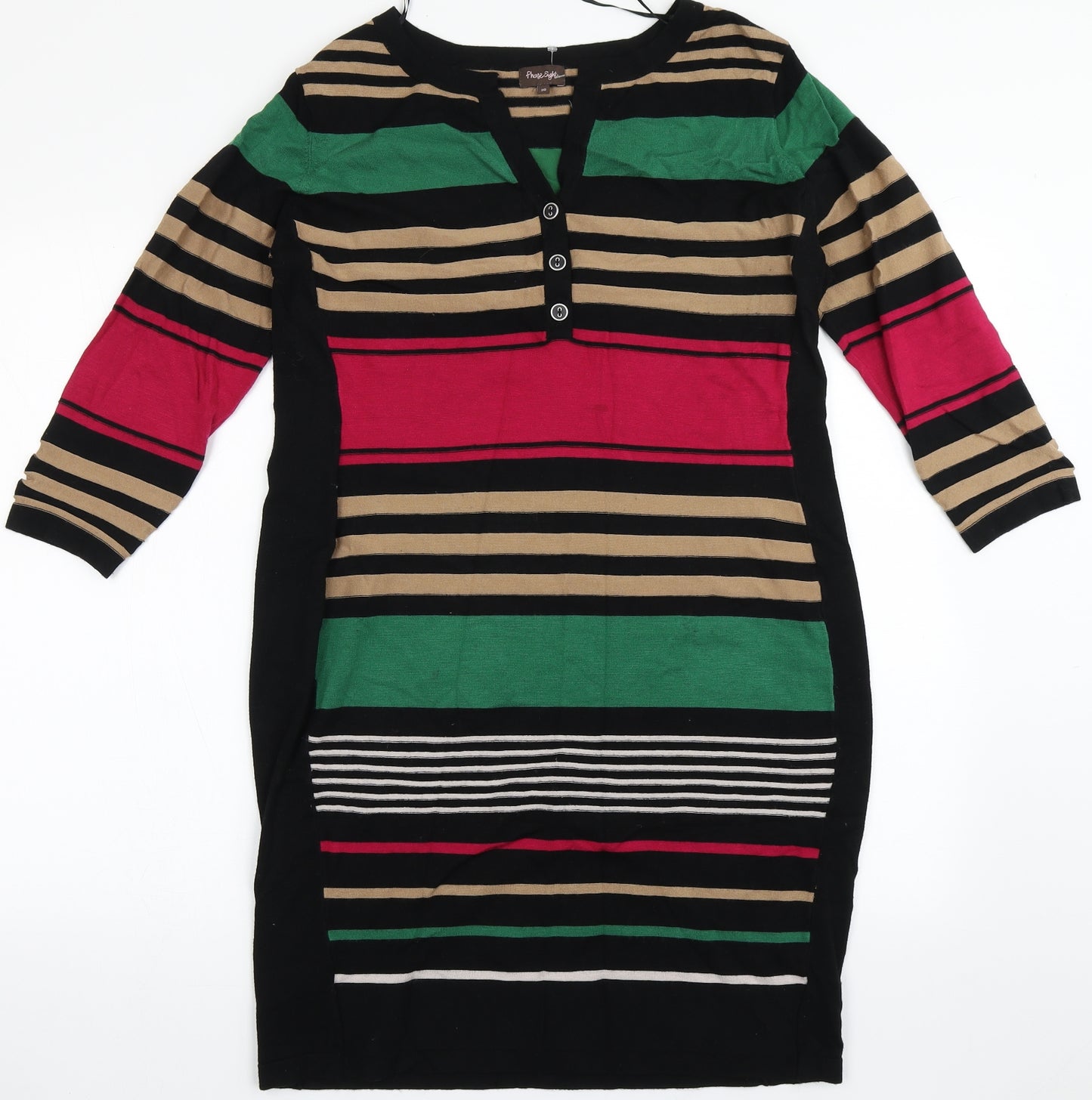 Phase Eight Womens Multicoloured Striped Viscose A-Line  Size 16  V-Neck Pullover