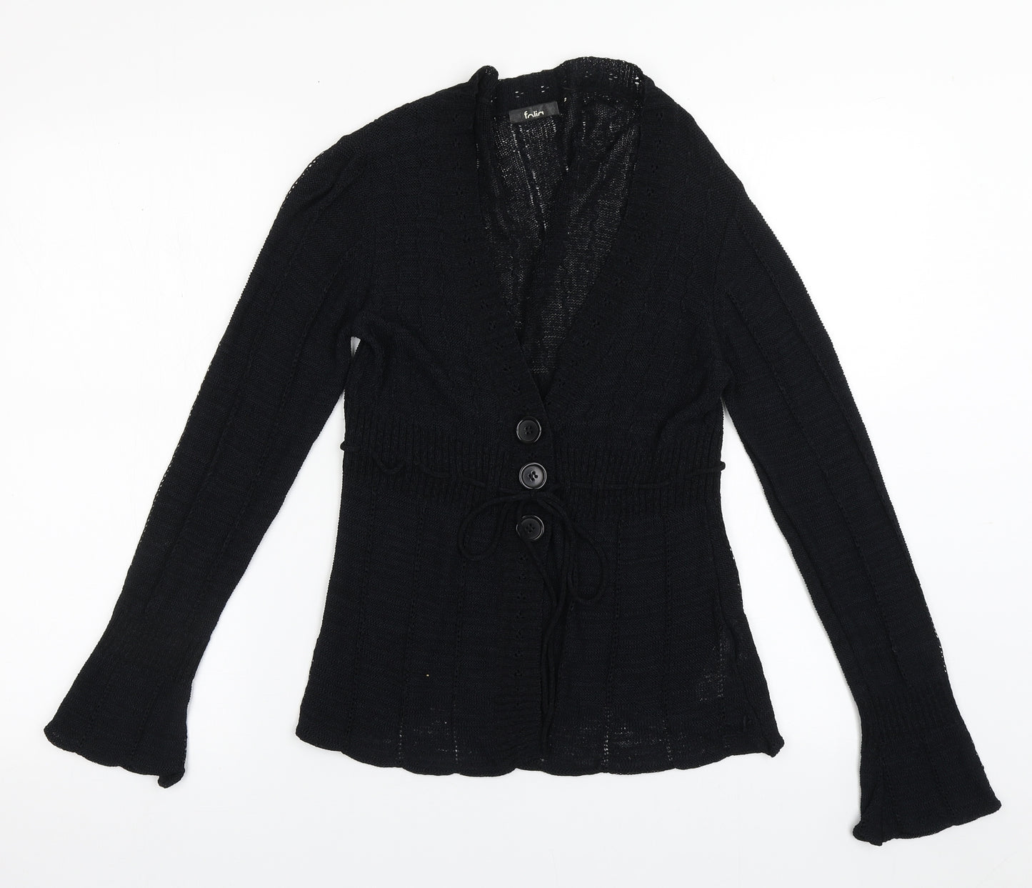 Preworn Womens Black V-Neck  Nylon Cardigan Jumper Size S