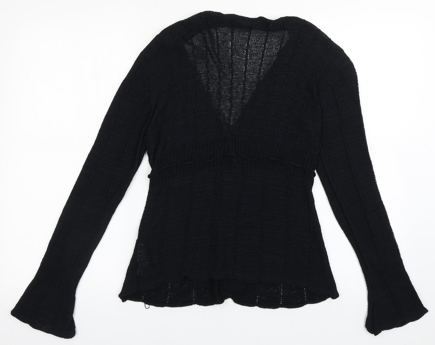 Preworn Womens Black V-Neck  Nylon Cardigan Jumper Size S