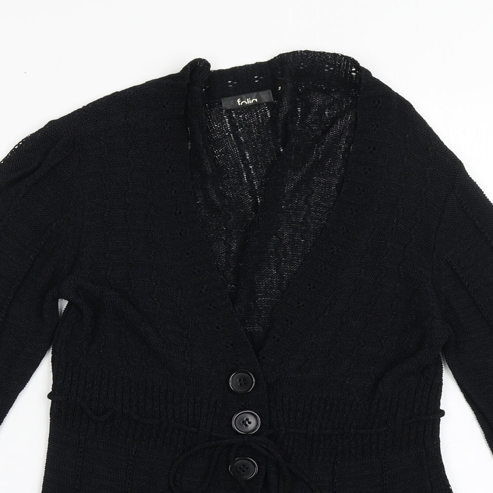 Preworn Womens Black V-Neck  Nylon Cardigan Jumper Size S