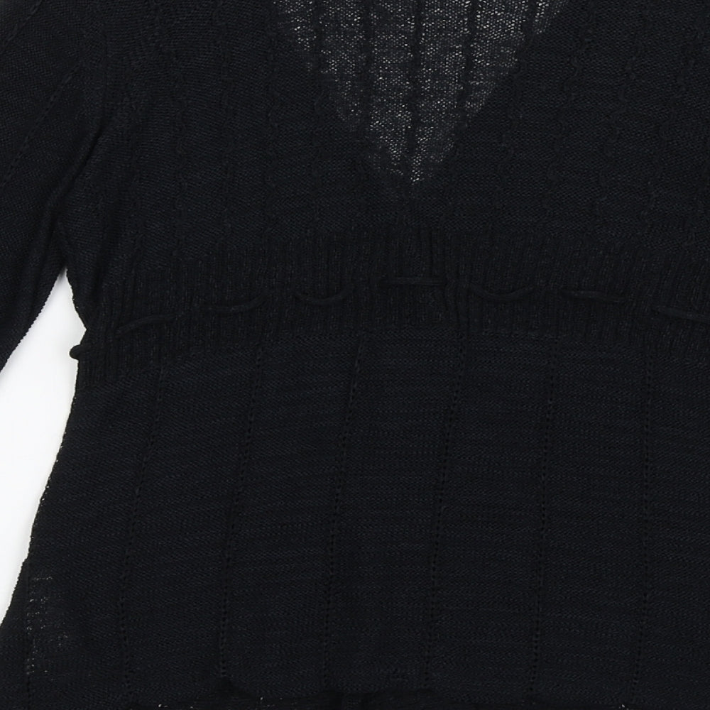 Preworn Womens Black V-Neck  Nylon Cardigan Jumper Size S