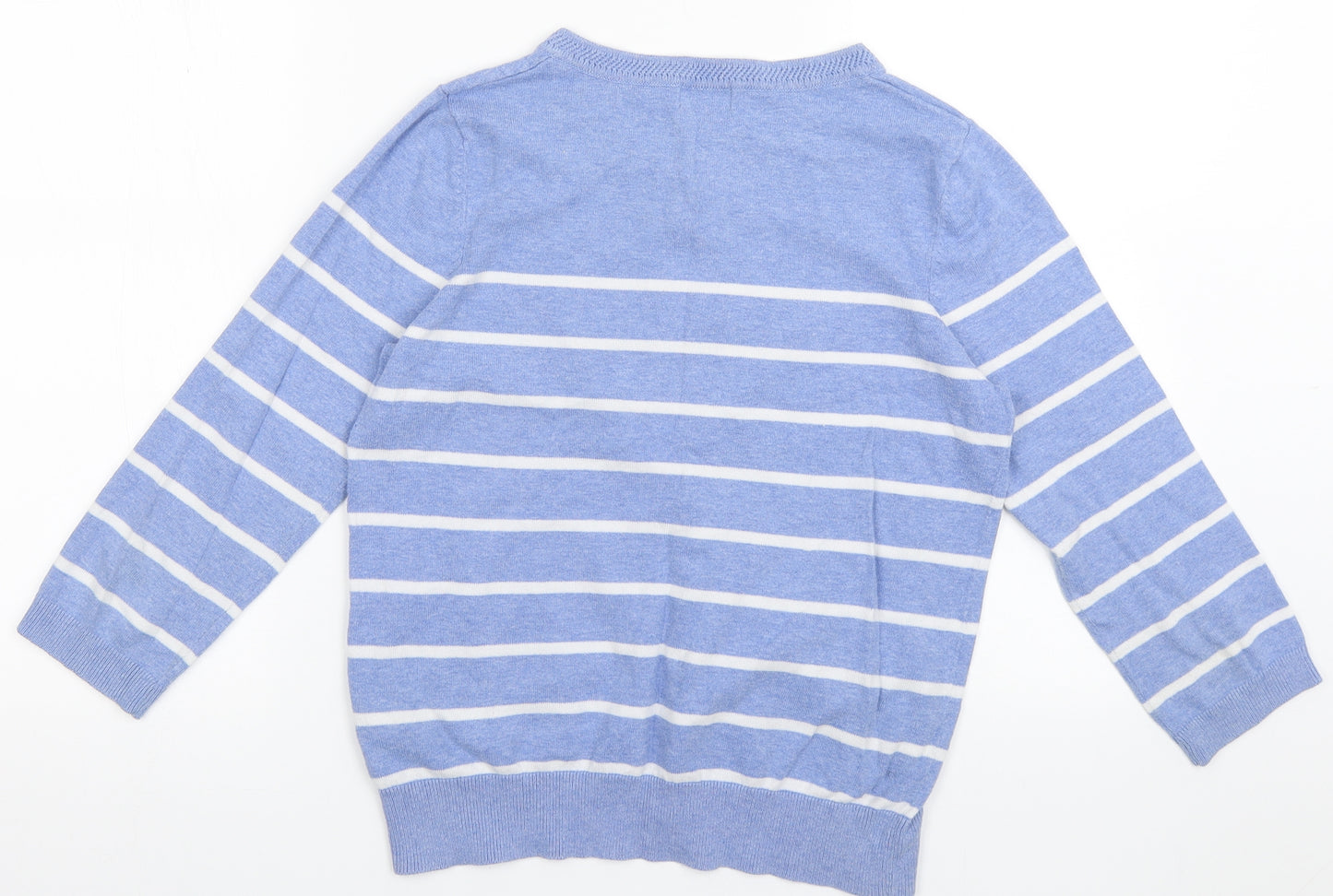 F&F Womens Blue Crew Neck Striped Cotton Cardigan Jumper Size 10
