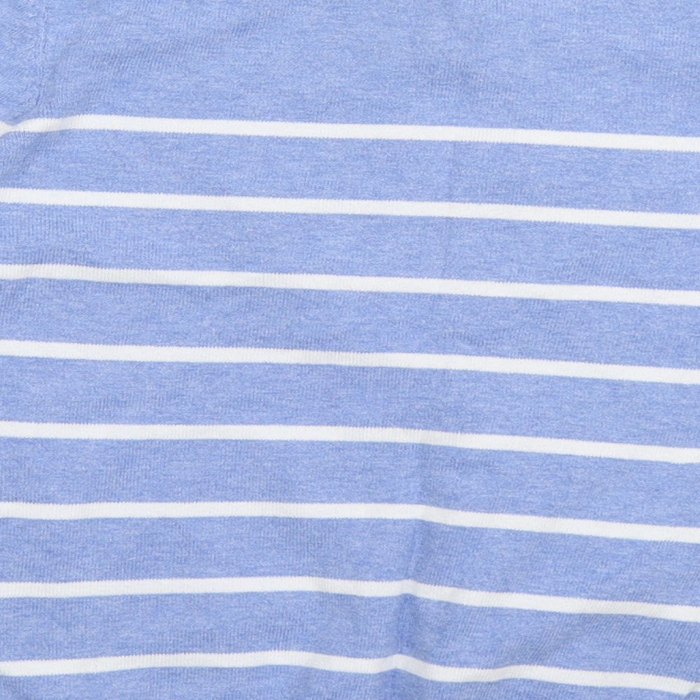 F&F Womens Blue Crew Neck Striped Cotton Cardigan Jumper Size 10