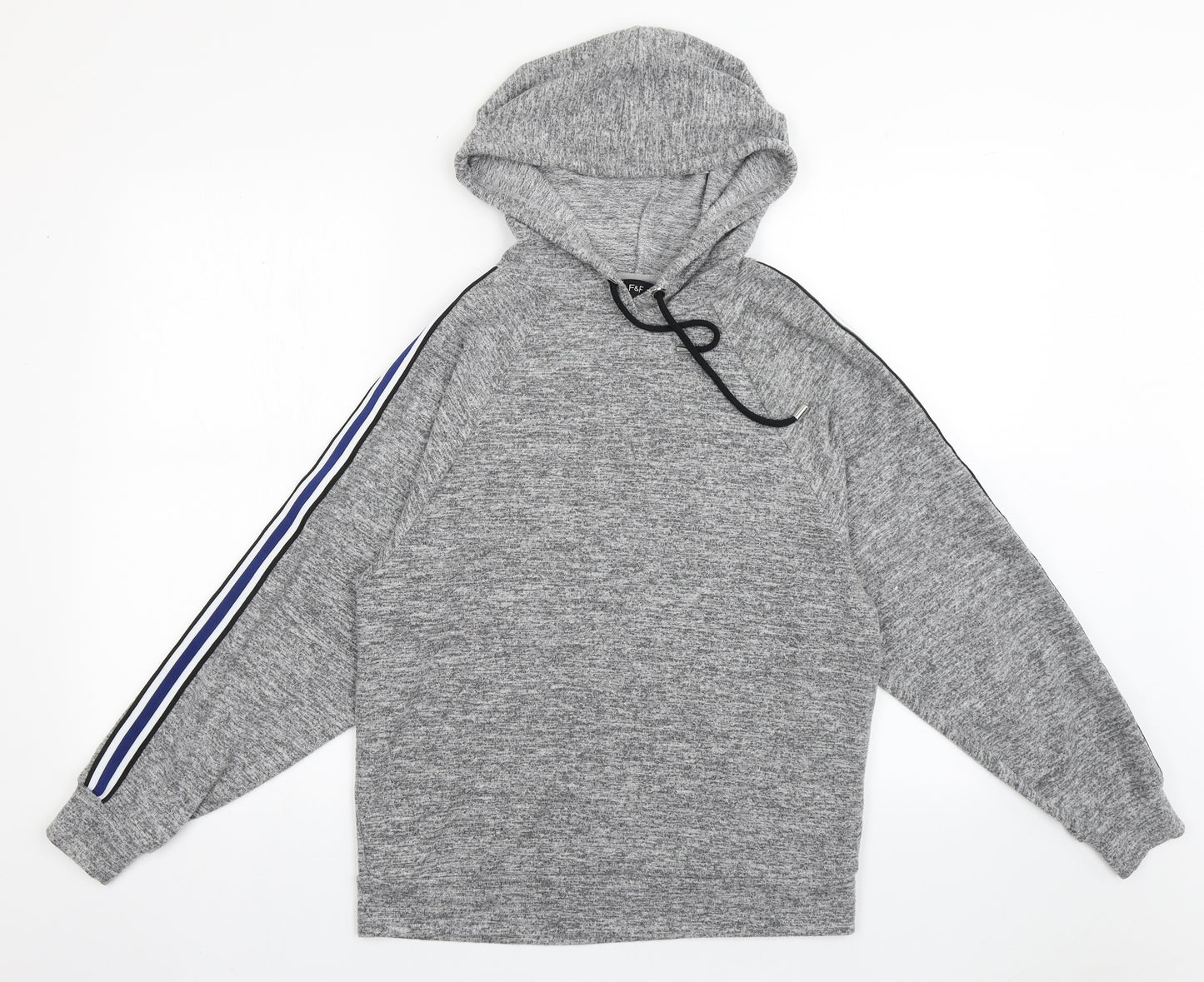 F&F Womens Grey Striped Polyester Pullover Hoodie Size 8  Pullover