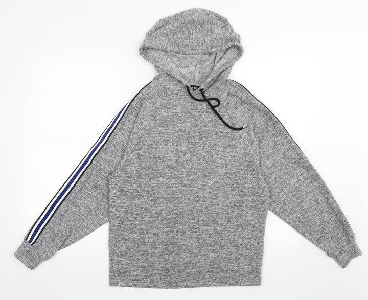 F&F Womens Grey Striped Polyester Pullover Hoodie Size 8  Pullover
