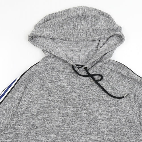F&F Womens Grey Striped Polyester Pullover Hoodie Size 8  Pullover