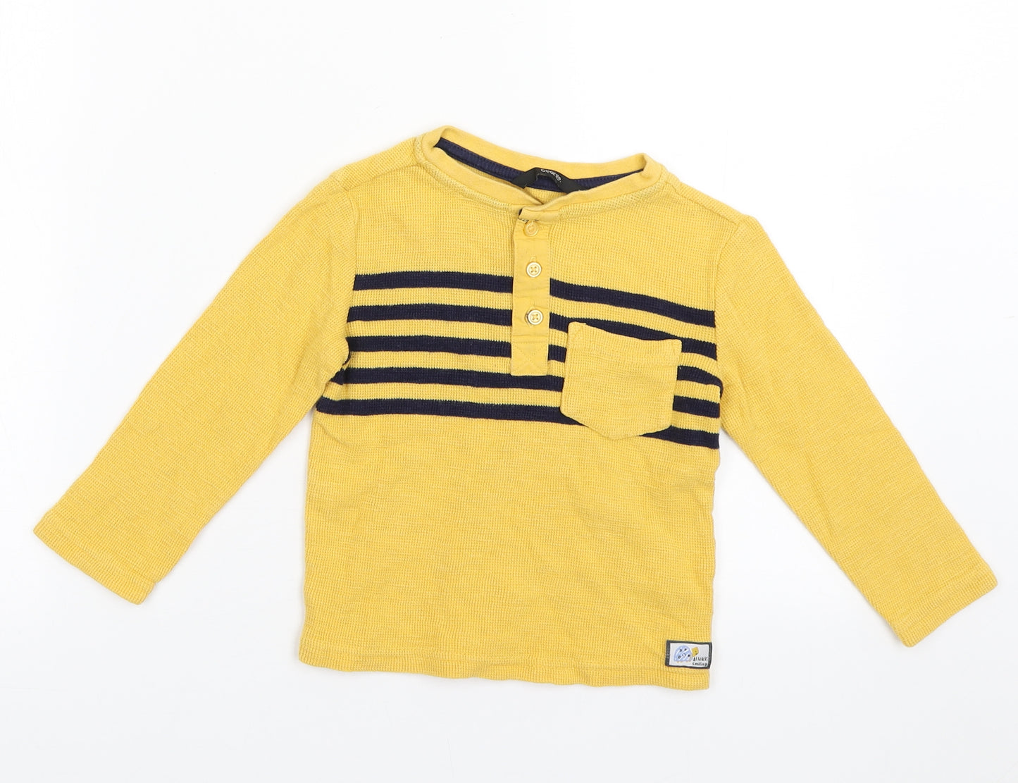George Boys Yellow Striped Cotton Basic Casual Size 2-3 Years Crew Neck Button
