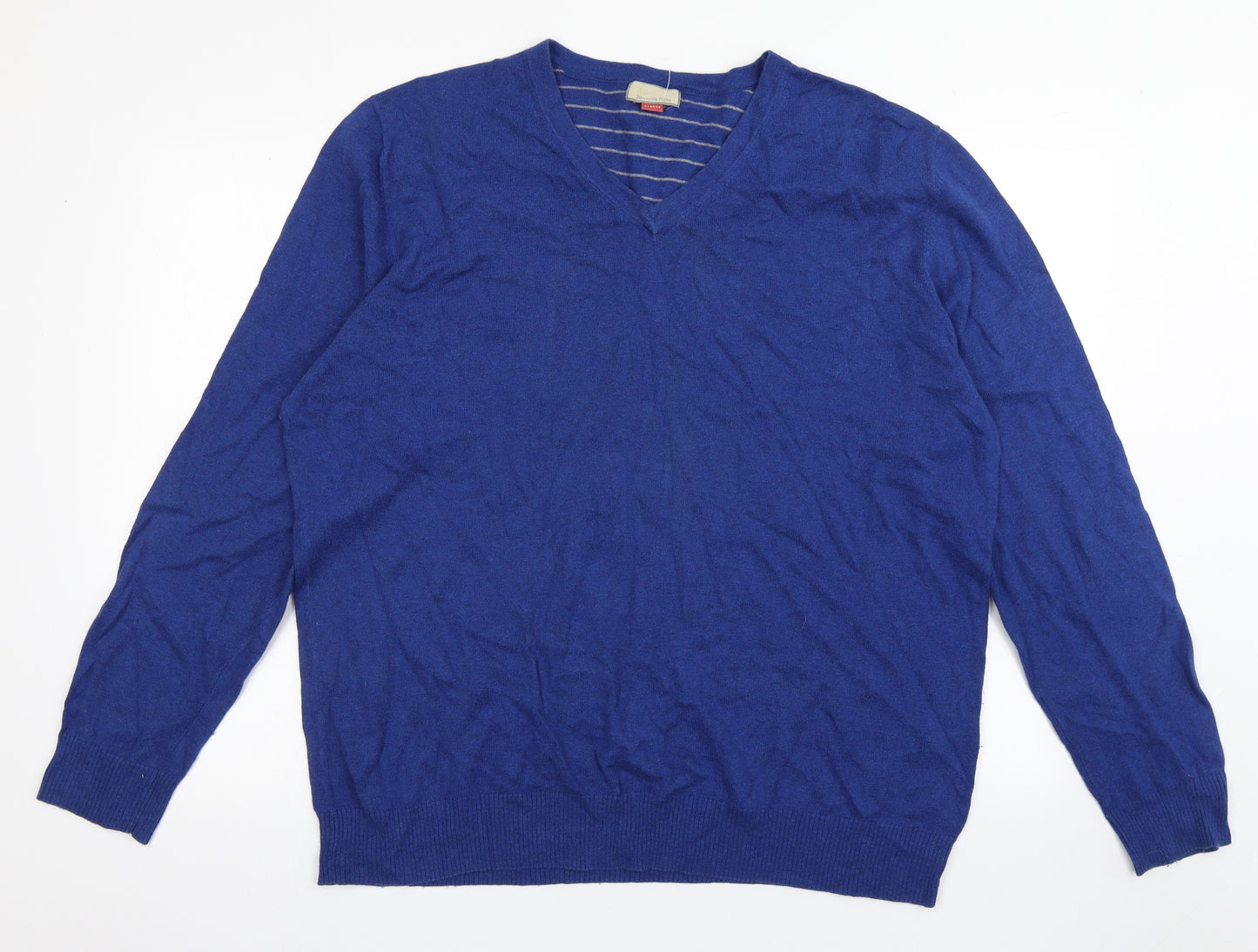 John Lewis Mens Blue V-Neck  Cotton Pullover Jumper Size XL